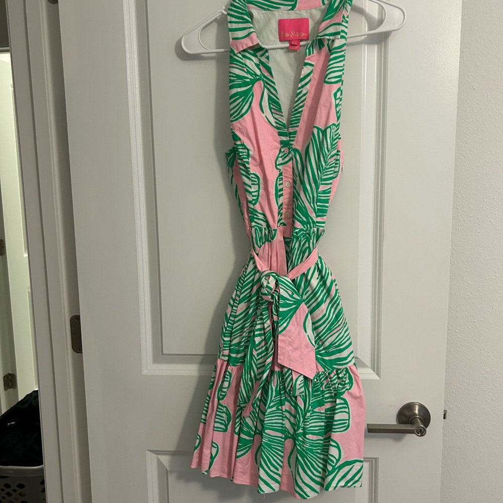 Lilly Pulitzer Pink and Green Leaf Mini Dress - Picture 2 of 6